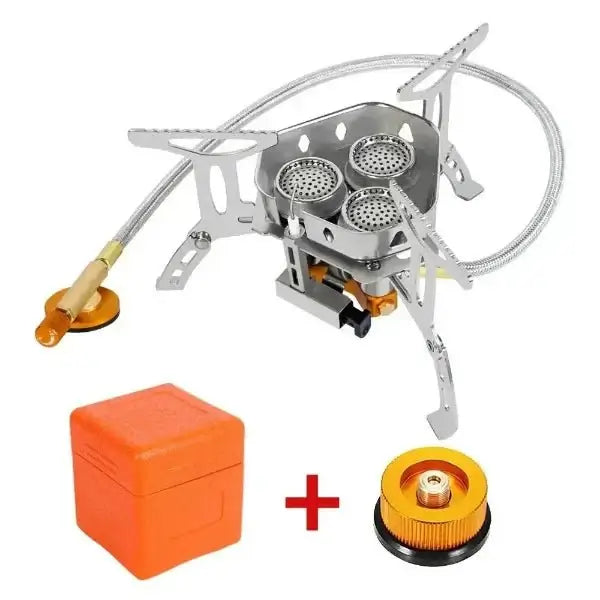 3 burner portable camping stove with accessories, compact outdoor gas burner stove for cooking, camping cooking stove with storage box
