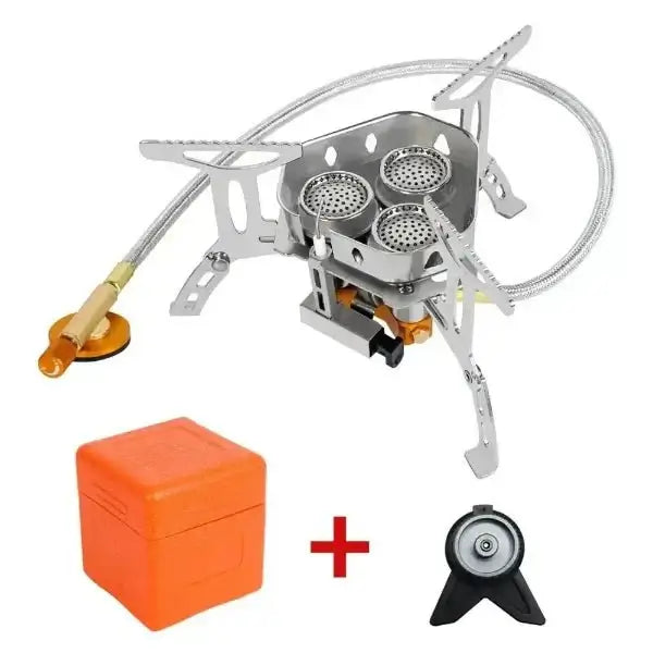 3 burner portable gas stove with accessories for camping and outdoor cooking