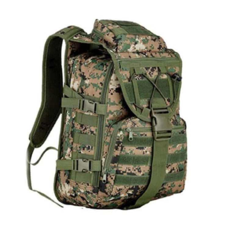 Camouflage 40L tactical backpack, weather-resistant and durable, ideal for rugged environments and outdoor adventures.