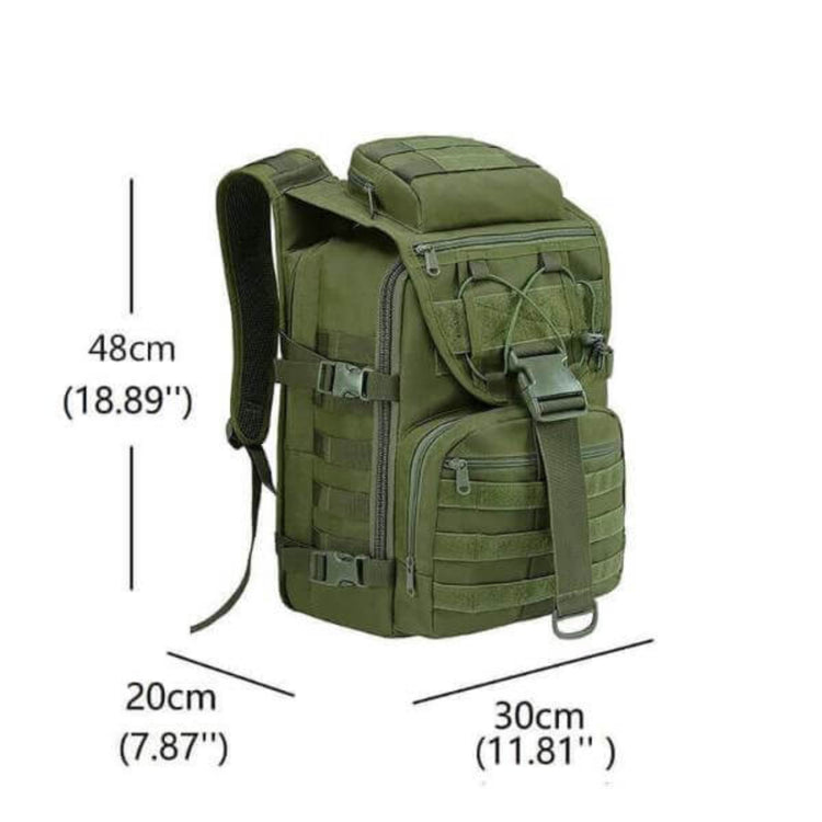 40L tactical backpack, military-grade, durable, weather-resistant, ideal for rugged environments, measurements 48cm x 30cm x 20cm