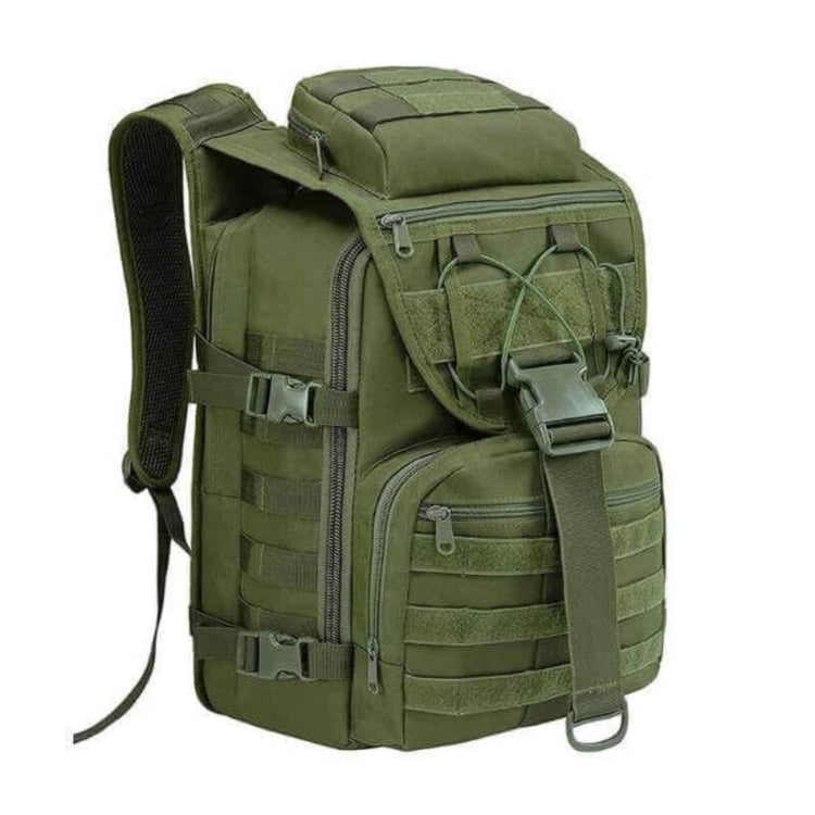 40L green tactical backpack with weather resistance and military-grade durability, perfect for hunting, cycling, and outdoor adventures