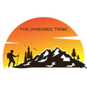 Logo of The Jimboree Tribe featuring a hiker against a sunset and mountains, symbolizing adventure and exploration.