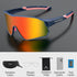 Polarized Cycling Glasses: dark blue frame, orange-yellow lenses, with accessories.