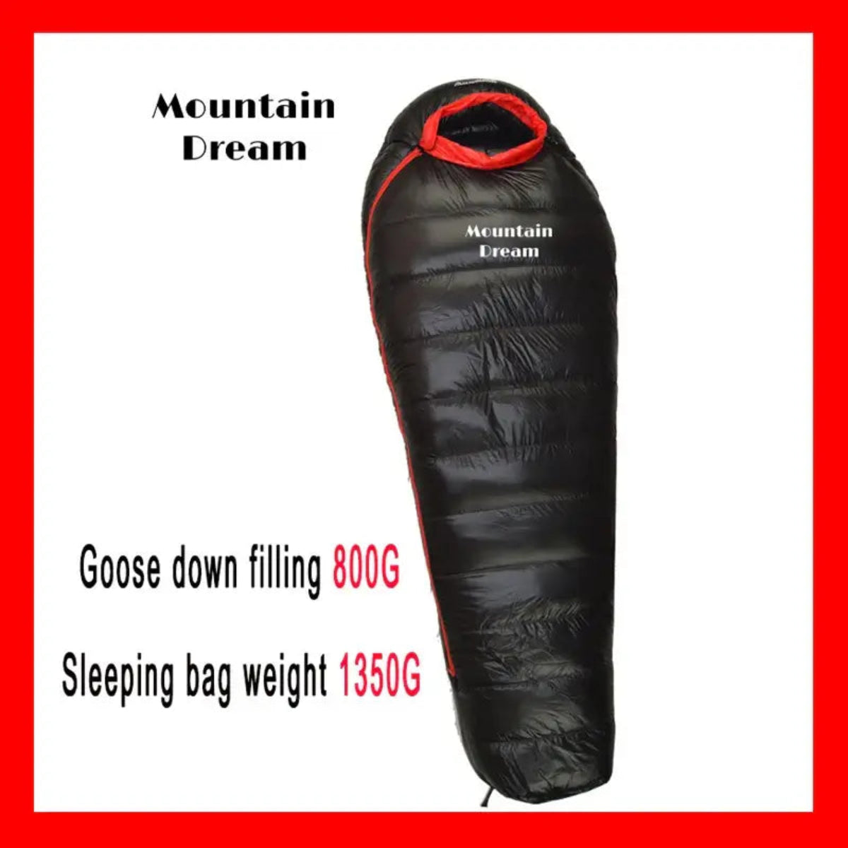 "Black Mountain Dream 800G down sleeping bag."