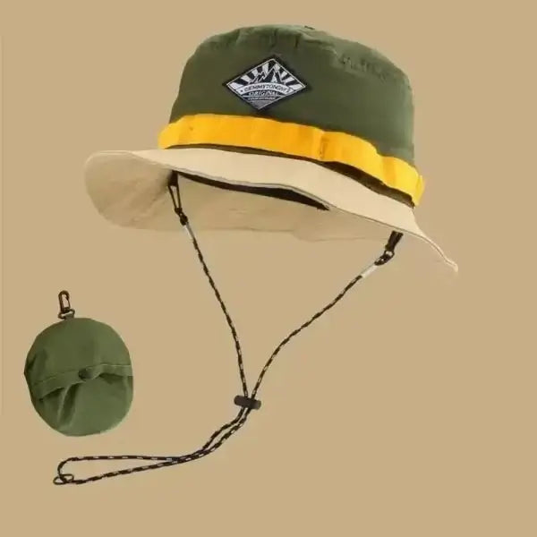 Japanese Quick-Drying Folded Bucket Hat with Wide Brim, Green and Beige Brimmed Hat for Spring and Summer, Best Fishing Hats with Wide Brim