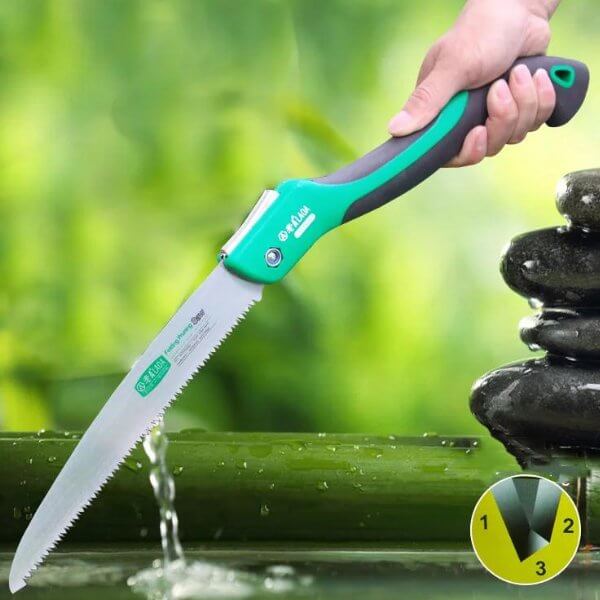 Portable 10-Inch Camping Hand Saw with Green and Black Handle - Lightweight and Durable Collapsible Camp Saw