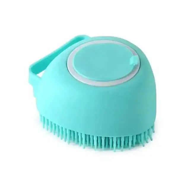 Silicone dog brush with shampoo dispenser for easy pet grooming. Ideal for dogs and cats. Best for shedding, long hair, and short hair pets.