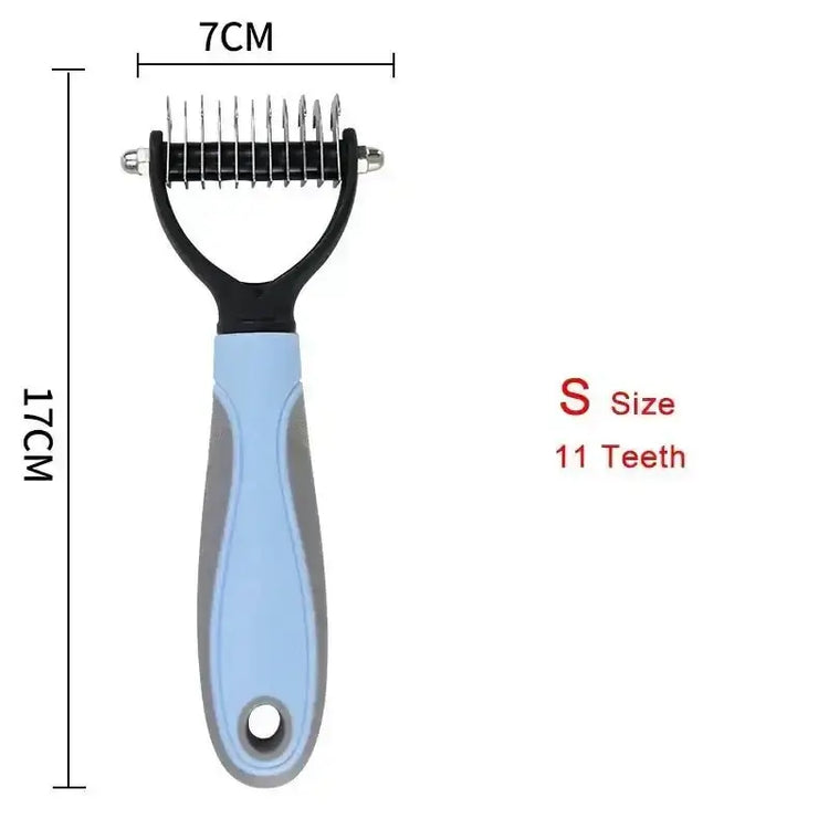Pink pet hair removal brush, large size, white background.