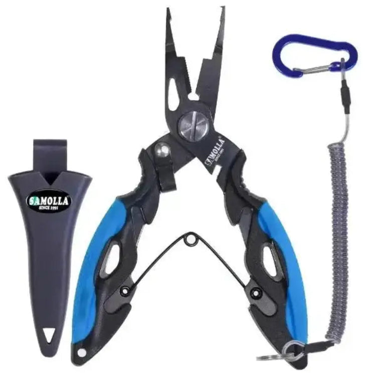 Multifunctional pliers with crimping tools, line cutters, and split ring pliers.
