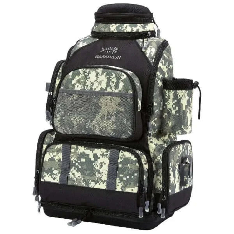 Camouflage waterproof fishing tackle backpack with multiple compartments and protective rain cover - best fishing backpack for gear and tackle