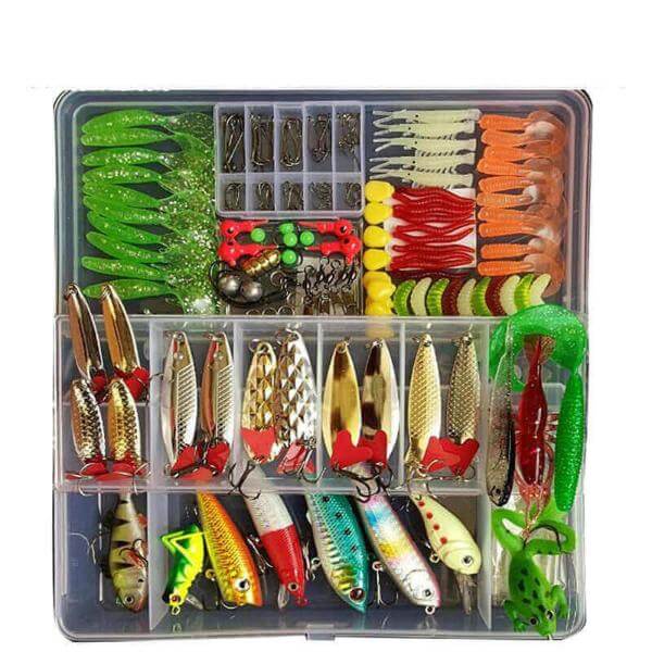 All-Inclusive Fishing Tackle Kit with Lures, Baits, and Accessories in a Double-Layered Fishing Tackle Box