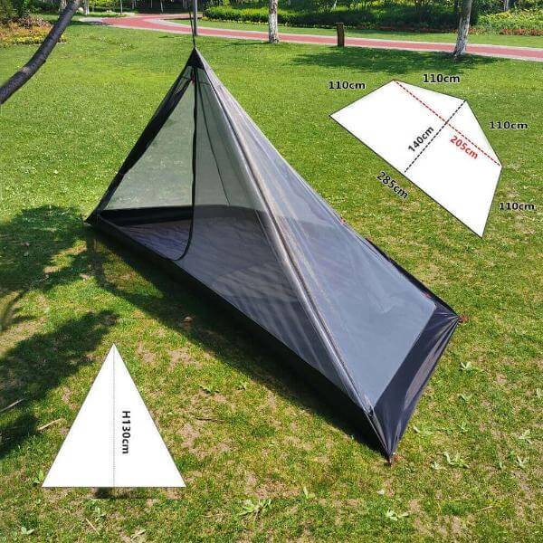 Pyramid-shaped ultralight hot tent made of 210T tear-resistant plaid material, ideal for 2-person winter camping, bushcraft, and hot tenting.