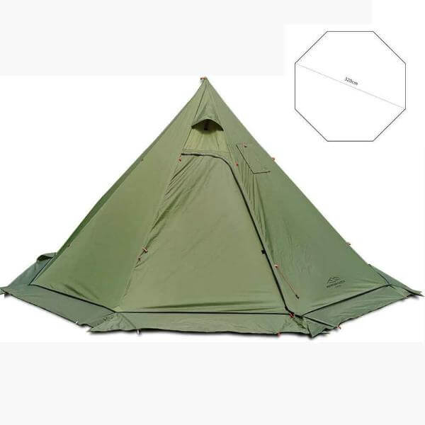 Tingxue 320 Pro ultralight hot tent with floor, durable pyramid-shaped design, ideal for winter camping and bushcraft, 2-person teepee style.