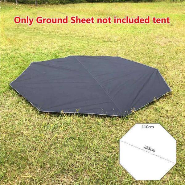 Ground sheet for ultralight hot tent showing dimensions, ideal for tipi hot tent or winter tent with wood stove.