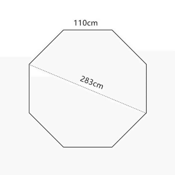 Dimensions of Tingxue 320 Pro ultralight hot tent, 283cm diagonal and 110cm sides, ideal for 2-person winter camping with stove.