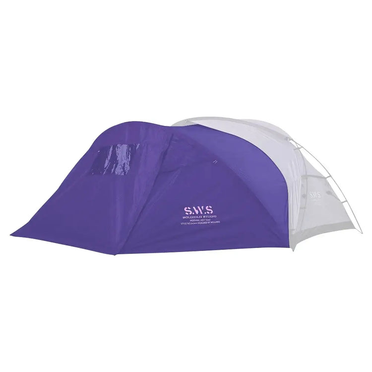 Stylish purple camping tent with stove jack, shown on a clean white backdrop. Combines warmth, ventilation, and vibrant color for an enhanced camping experience.