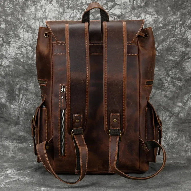 "Detailed image of a leather backpack&