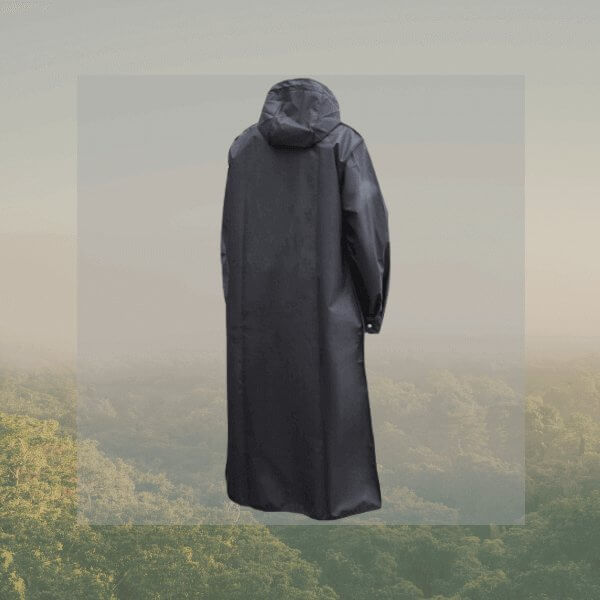Black long waterproof raincoat with hood, men&