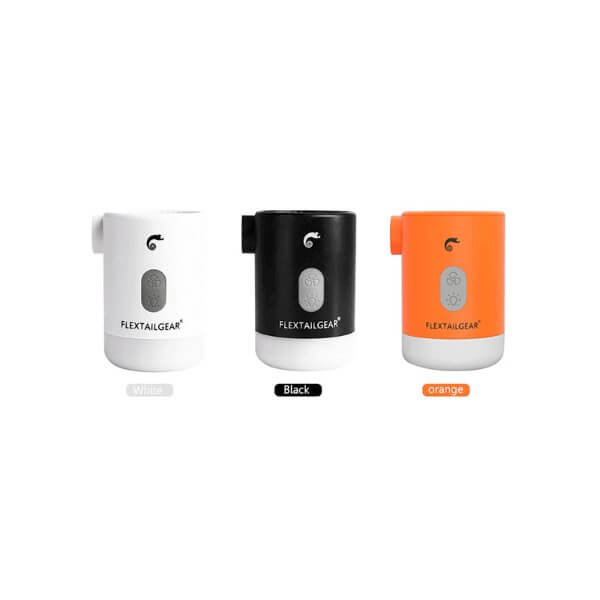 Mini Air Pump Camping Electric Inflator in white, black, and orange colors