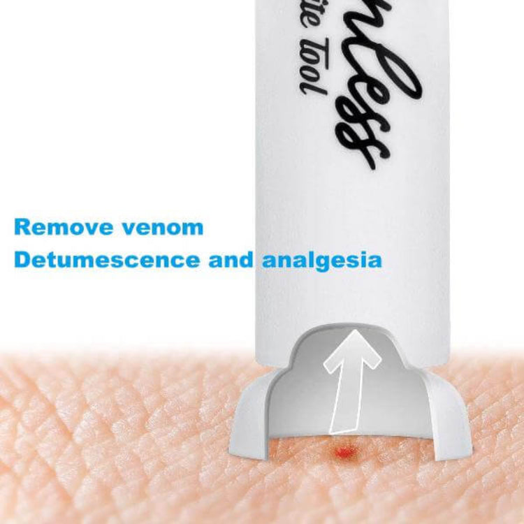 Mosquito Bite Extractor tool demonstrating suction to relieve irritation and venom removal from insect bites on skin.