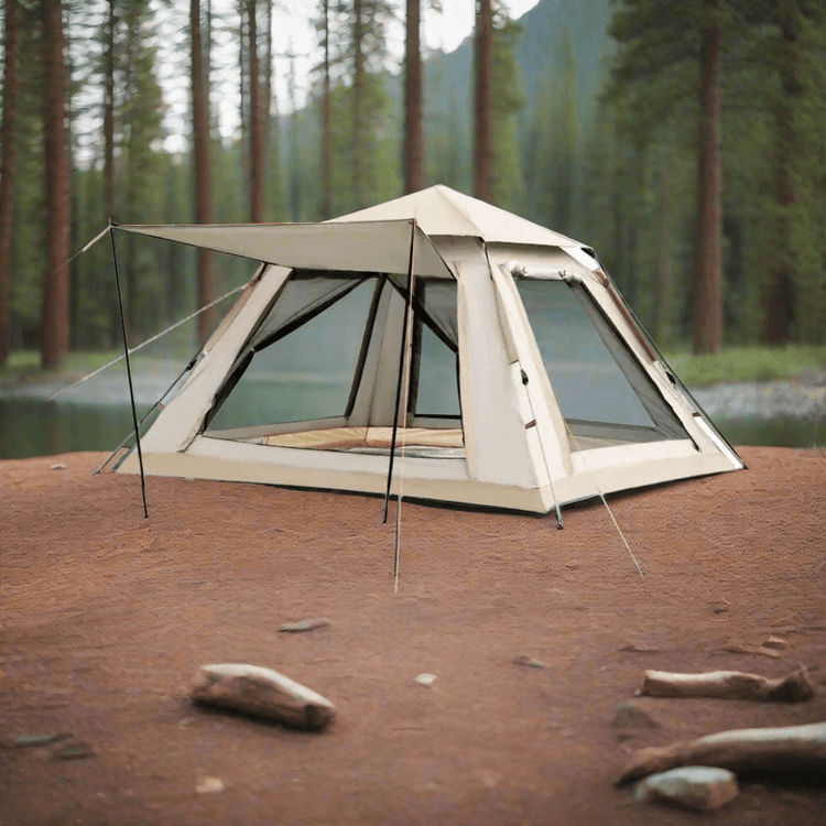 Pop-up screen tent for camping, 4-person capacity, easy setup, lightweight, waterproof shelter designed for family trips.