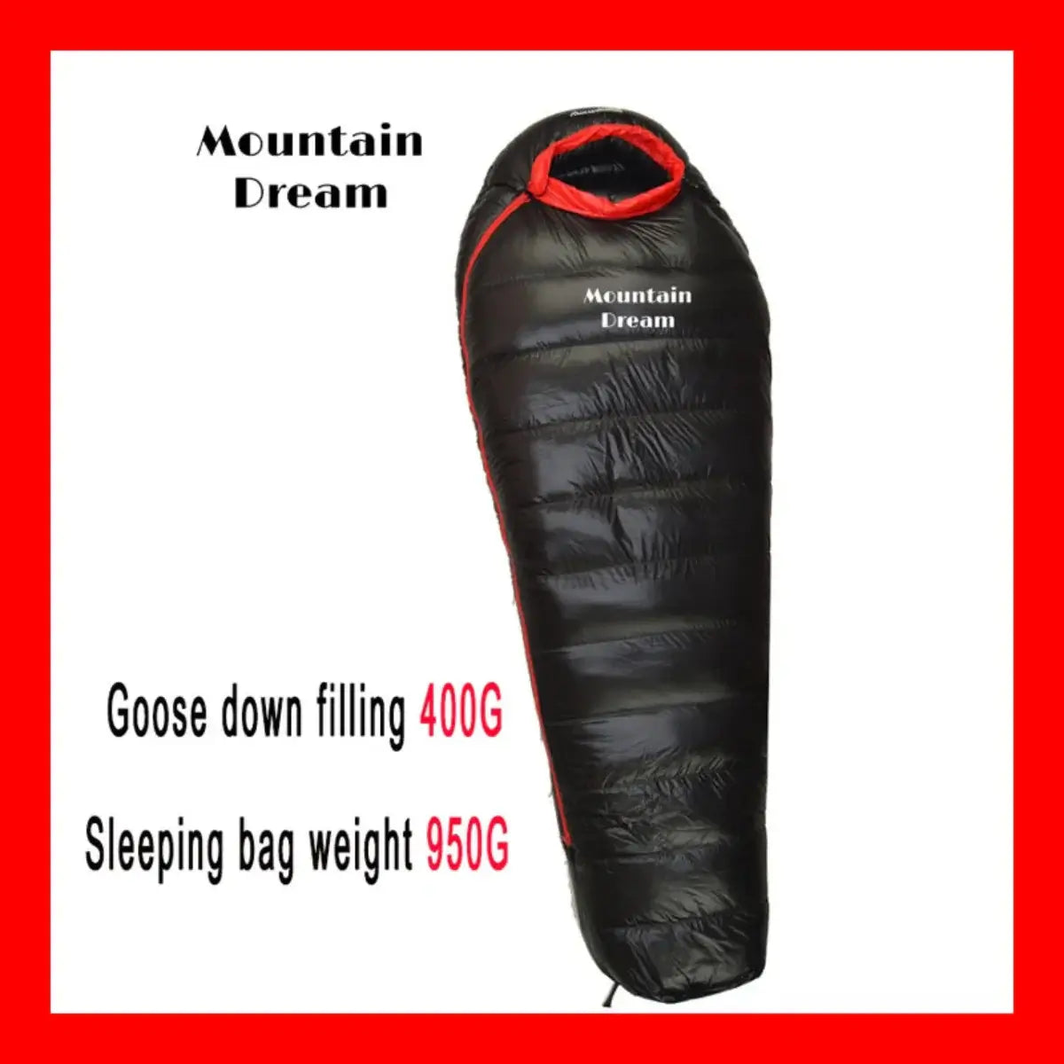 "400G goose down sleeping bag, 950G total weight.
