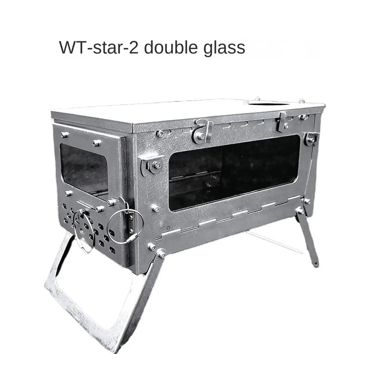 "WT-star-2 titanium wood stove with double glass."