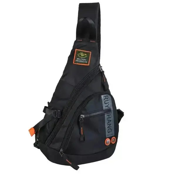 Black travel crossbody sling bag for men with multiple compartments, durable and water-resistant design, ideal for daily errands and travel.