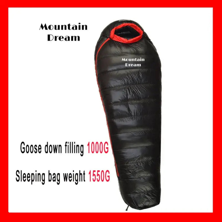 "1000G goose down sleeping bag, 1550G total weight."