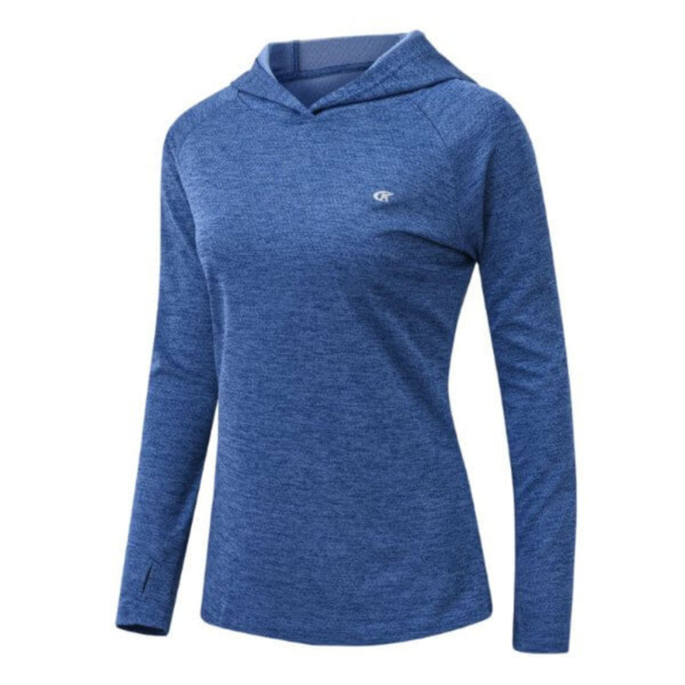 Comfortable and stylish blue hoodie for women, perfect for workouts or casual wear.