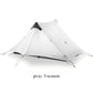 Ultralight gray 3-season 2-person tent for backpacking with trekking poles and easy setup. Best lightweight two-person camping tent.