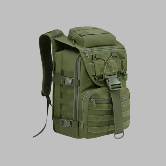 40L tactical backpack in green, military-grade with weather resistance, durable design for hunting, cycling, running, and adventure enthusiasts.