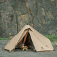 canvas tent with wood stove setup in outdoor environment, showcasing durable Terylene cotton material.