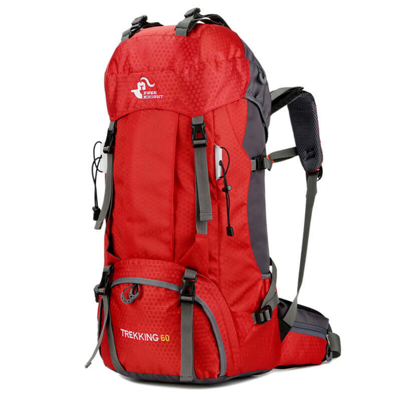 Red 60L hiking backpack for women by Jimboree2020, lightweight and water-resistant, perfect for day hiking and backpacking.