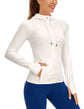 best hoodies for women in white with zip-up design, back mesh vent, and thumb holes, perfect for running and rain.