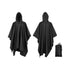 Waterproof Rain Poncho With Hood in black, versatile 3-IN-1 Rain Poncho for men and women, includes carrying case, crafted from Ripstop 210T polyester fabric with PU3000 waterproof coating, unisex rain jacket for outdoor activities.