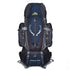 Large black and blue lightweight hiking backpack with multiple straps and pockets, suitable for camping and travel.