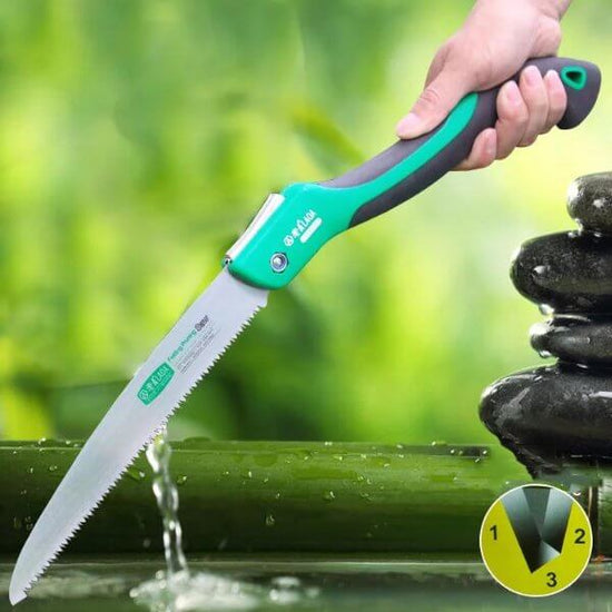 Portable 10-Inch Camping Hand Saw with Green and Black Handle - Lightweight and Durable Collapsible Camp Saw