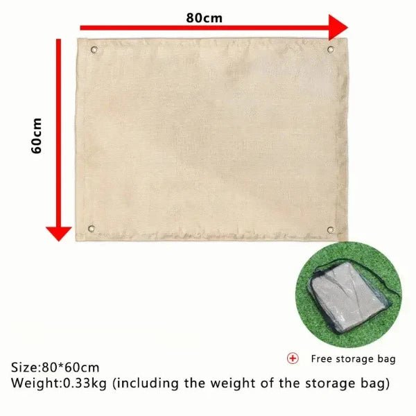 Camping fire retardant blanket, 80x60cm, lightweight 0.33kg with free storage bag, ideal for outdoor insulation and safety.