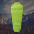 Lime green camping sleeping bag for 3-season use, filled with goose down, 800-fill power, size 180x78 cm, suitable for heights up to 1.8 m.