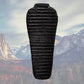 Camping sleeping bag in a scenic mountain background, black color, 3-season, 180x78cm (71x30in), suitable for 1.8m height