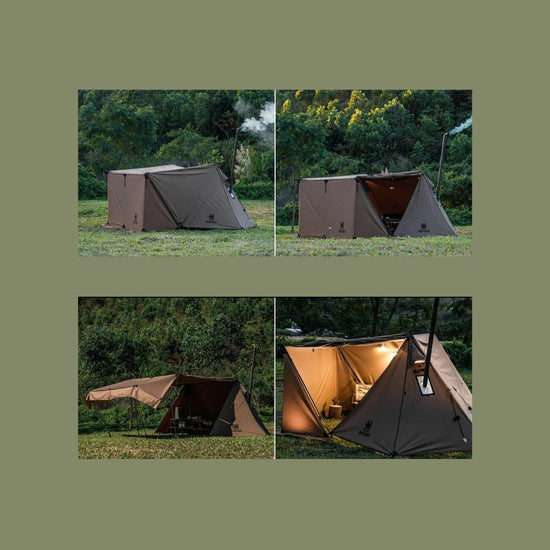 Durable waterproof camping tarp tent setup in the forest, ideal for bushcraft and outdoor shelters.