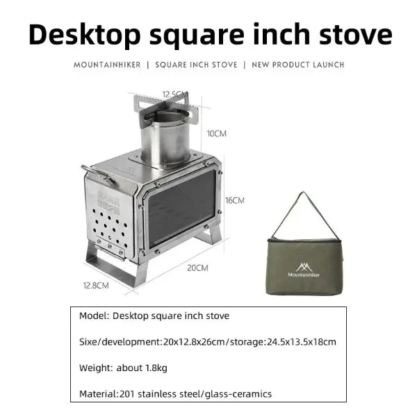 MountainHike Portable Desktop Square Inch Stove with Travel Bag, Stainless Steel, Compact Design for Camping and Outdoor Cooking