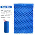 Royal blue double inflatable sleeping pad with built-in inflator, size 195x130x5cm, 2-person sleeping mat, and storage bag.