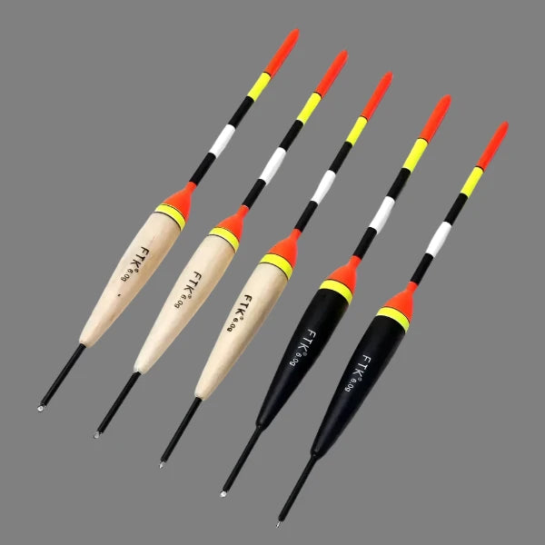 FTK fishing floats with high-visibility fluorescent coat for night fishing. Includes Simple and Pro Tone models in assorted colors.