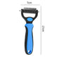 Blue brush for dogs with double coating, small dimensions, white background.