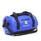 Marjaqe blue waterproof duffel bag with black straps, ideal for outdoor adventures and travel, featuring water-resistant PVC fabric.