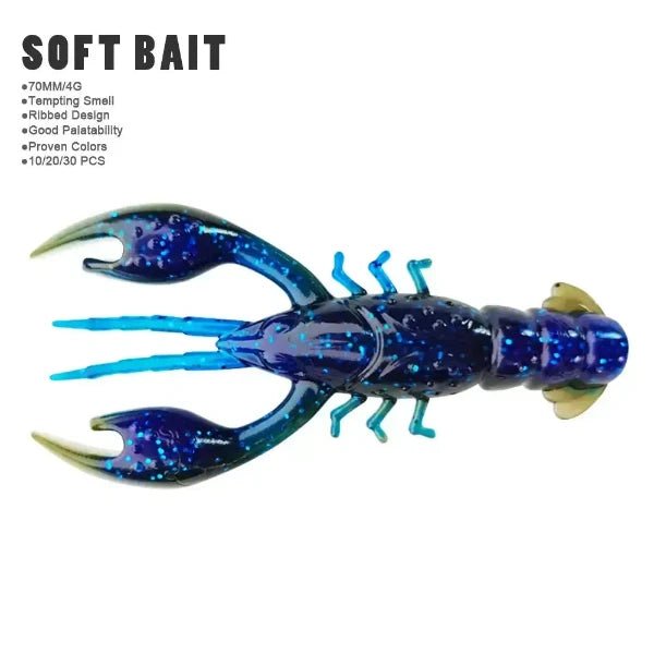 Floating 65mm Crawfish Larvae Soft Silicone Bait for bass fishing, featuring lifelike design and high-frequency tail for realistic motion.