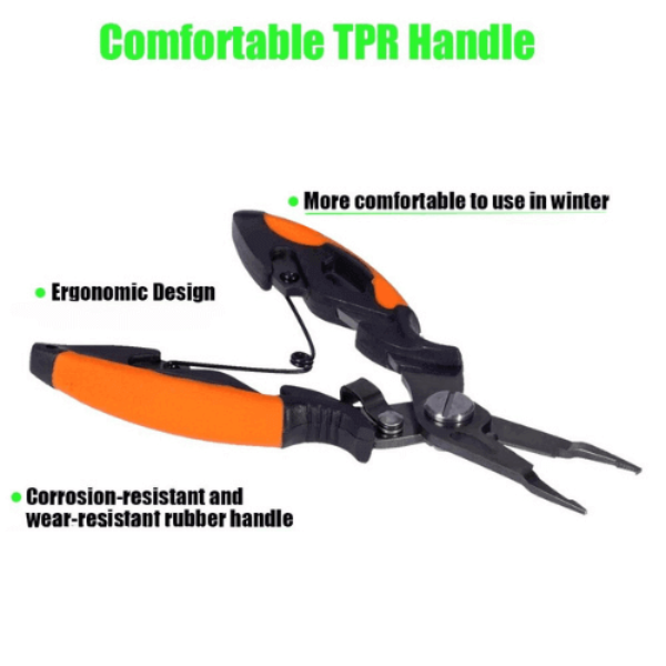 Ergonomic fishing pliers with comfortable TPR handle, corrosion-resistant and wear-resistant rubber, ideal for winter use