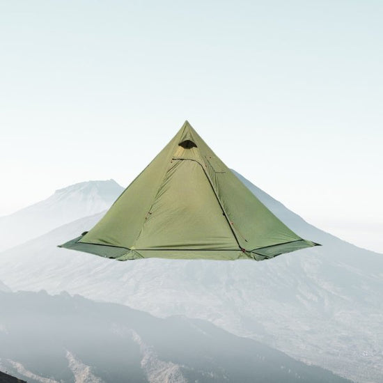 Ultralight Tingxue 320 Pro hot tent for 2 people, pyramid design for winter camping and bushcraft, ideal for hot weather, green tent.